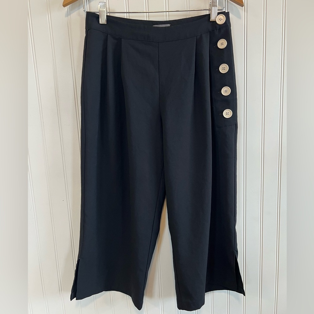 Black Wide-Leg‎ Pants with Button Detail sailor pant women Vince Camuto size 0